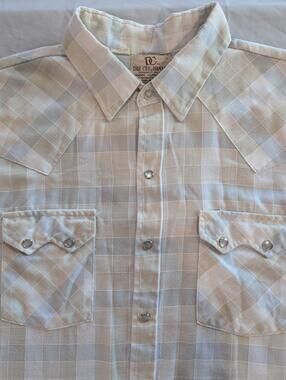 Vintage Dee Cee Shirt Mens 2XLT Beige Plaid Western Short Sleeve Pearl Snap
